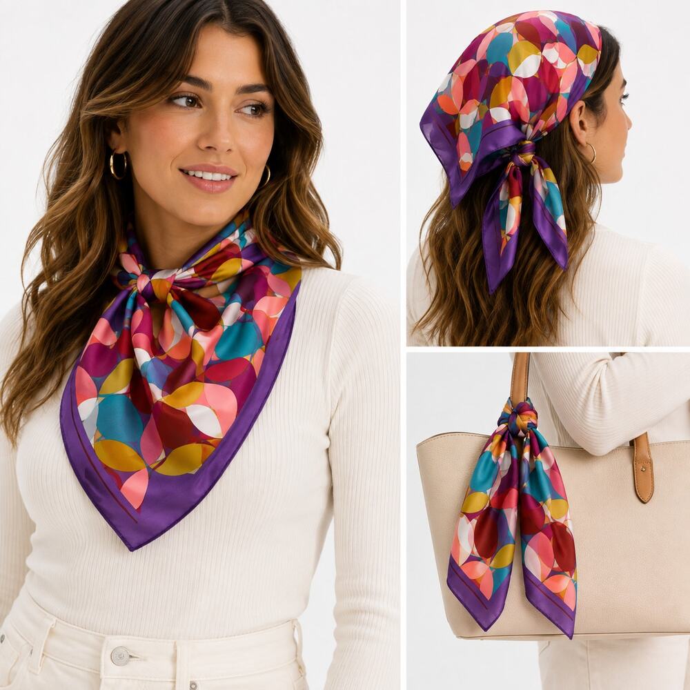 Abstract Geometric Square Scarf Purple Pink Teal Mod Retro 22x23